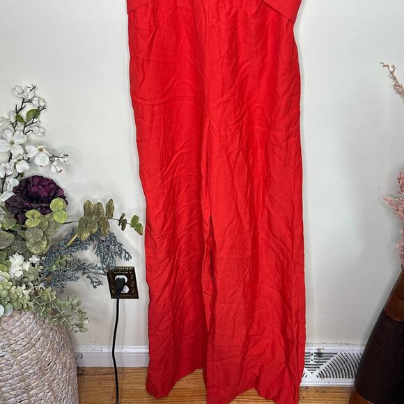 DEREK LAM 10 CROSBY x INTERMIX Linen Wide Leg Jumpsuit Red Sz 4 {G8} - Picture 3 of 8